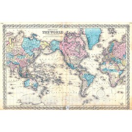 Historic Map - 1855 Colton's Map of The World on Mercator's Projection - Vintage Wall Art - 24in x 16in