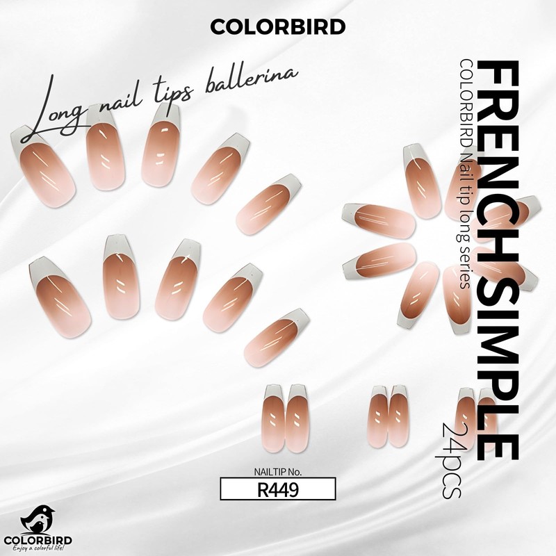 COLORBIRD Nail Tips, Long, 24 Pieces, Pink, White, Nail Tips,