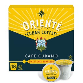 Oriente Sweetened Espresso Coffee Pods, 18 ct, Dark Roast Flavored Cuban Inspired Coffee in Recyclable Single Serve Pods - 100% Arabica Coffee, Compatible with Keurig K Cups Maker