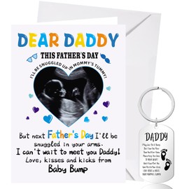 XINDY First Fathers Day Card from Bump, Happy First Father's Day Dad To Be Card Daddy Keyring Father's Day Gifts from Bump
