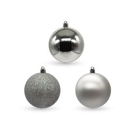 Plastic Christmas Bauble Diameter 8 cm Matt High Gloss Glitter Decorative Bauble Christmas Tree Decoration Silver 1 Set - 6 Pieces