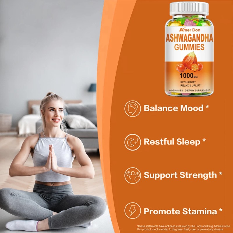 Ashwagandha & Vitamin D Gummy, Nature Vegan Non-GMO, Gluten Free,