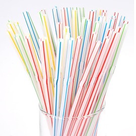 100 Pcs 8.2 Inch Plastic Straws Flexible Disposable Drinking Bendable Straws Straw Pailles Plastique Plastic Disposable Party Supplies Assorted Colors Striped Straws, Standard Length Bendy