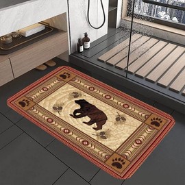 Bear Bathroom Rugs Soft Bath Rugs Non Slip, Animal Black Bear Forest Trees Rustic Cabin Washable Cover Floor Rug Absorbent Carpets Floor Mat Home Decor for Kitchen Bedroom