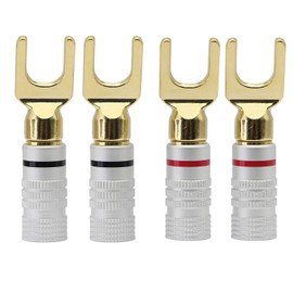XMSJSIY Y Spade Connector - 45 Degree Fork Plug for Speaker Wire, Audio Jack Pure Copper Screw Locking - 4pcs