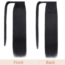 TESS Ponytail Hairpiece Real Hair 40 cm 80 g Long Straight Wrapped Ponytail Extension Real Hair Wrap Around for Women (40 cm - #1B Natural Black)