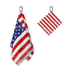 BEITUOLA American Flag Golf Towel 2 Packs Vintage Flag Golf Towels for Golf Bags Men Women Microfiber Waffle Golf Towel with Clip Funny Golf Gift Accessories