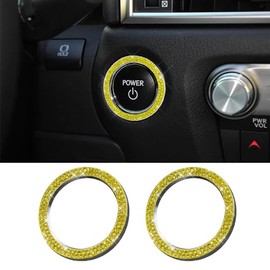RGOAANC RGOAANC 2PCS Crystal Rhinestone Car Engine Start Stop Decoration Ring, Anti-Scratch Key Ignition & Knob Bling Ring, Car Accessories Sparkling Push Start Button Sticker for Car (Yellow, 2PCS)