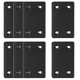 Bonsicoky 8Pcs Flat Straight Brace Brackets Stainless Steel, Black Fixing Mending Joining Plates Shelf Support Repair Plate for Furniture, Shelves, Cabinet with Screws (2.4 x 1.5" / 60 x 38mm)