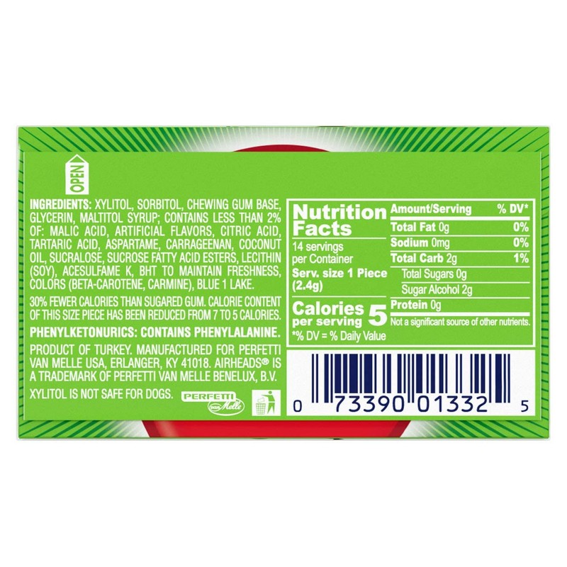 Airheads Chewing Gum, Sugar Free Gum with Micro-Candies, Watermelon Flavor