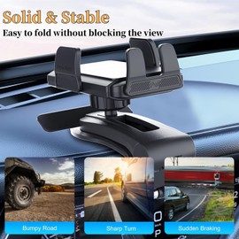 Car Phone Holder for Dashboard,360 Degree Rotation,Car Phone Mount Suitable for 4 to 7 inch smartphones, Multifunctional One Hand Operation Clip Design Phone Holder Compatible