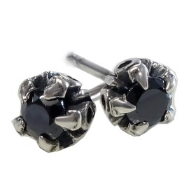 STERLING SILVER 925 AMTHTEW-040 Sterling Silver 925 Earrings, Studded Rock, Gothic, Men's, Women's, Cubic Zirconia, CZ Silver, Sterling Silver, Synthetic Spinel