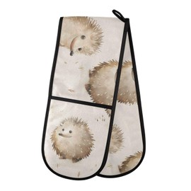Oven Gloves Double Oven Gloves Hedgehog Forest Animals Oven Mitts Pot Holder Heat Resistant Quilted for BBQ Baking Kitchen Cooking Gloves