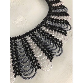 "Handmade" Artisan Czech Glass 19" Scalloped Necklace - BLACK, SILVER, GREY