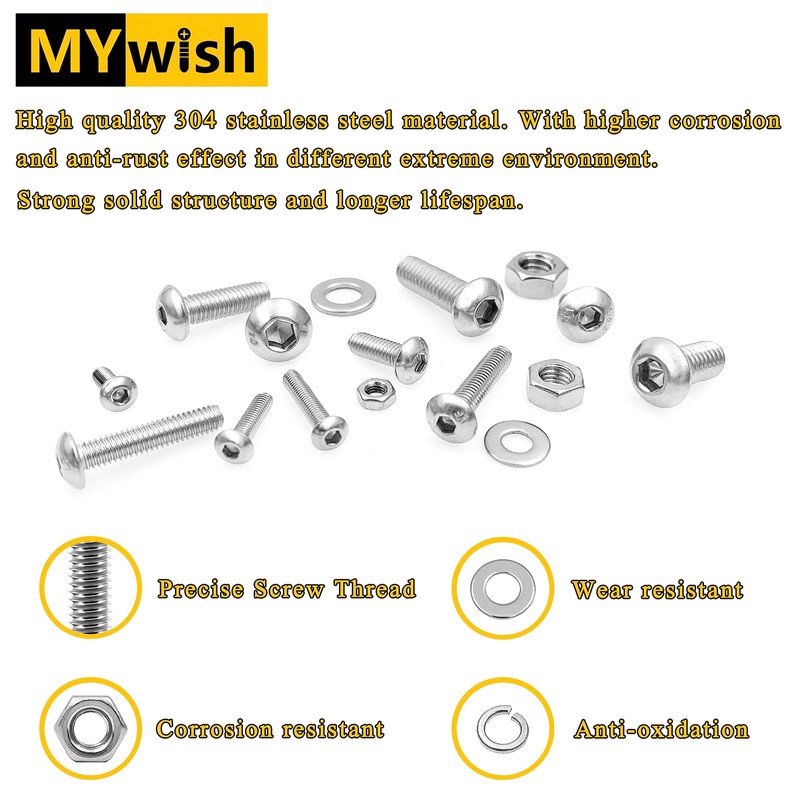 Mywish 800Pcs M2 Screw Assortment Kit 304 Stainless Steel Hex