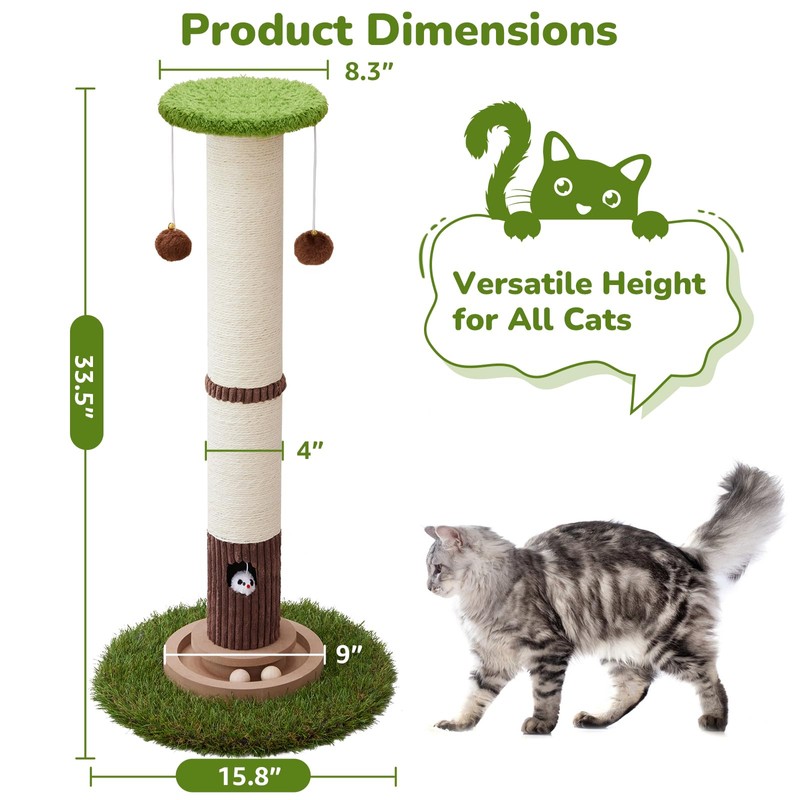 Woochpet 34inches Tall Cat Scratching Post with Cat Ball Track