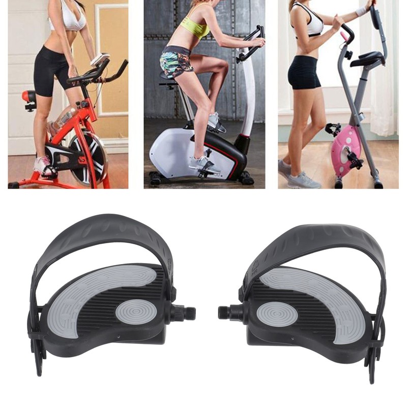 2PCS Exercise Bike Pedals with Straps PP PVC Stainless Steel