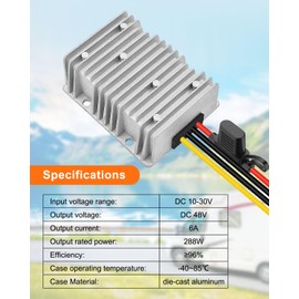 DC 12V to 48V 6A 288W Voltage Regulator, Step Up Converter with Low Voltage Protector, Reducer Power Buck Converter Waterproof Transformer
