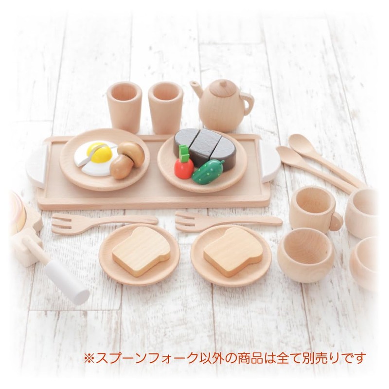 Wooden Toy Daiwa, Spoon & Fork Set, Pretend Tableware, Dinnerware
