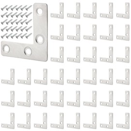 CHUEHKAK Pack of 40 Flat Connectors Stainless Steel L Shape Flat Angle 90 Degrees 50 x 50 mm Angle Connector Flat Angle Brackets Corner Angle Flat Corner Connector with 160 Screws for Tables and