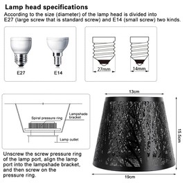 Gohytal Round Lampshade, Vintage Lampshade for E14/E27, Hollowed Fretwork, Table-Shaped Lampshade for Table Lamp, Floor Lamp, Pendant Lamp for Bedroom, Living Room, Hotel, Cafe, Black