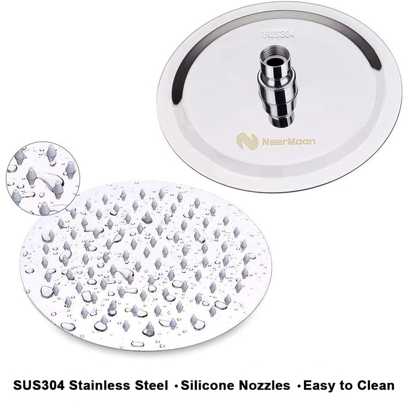 NearMoon Rain Shower Head with 11'' Adjustable Arm, High Pressure