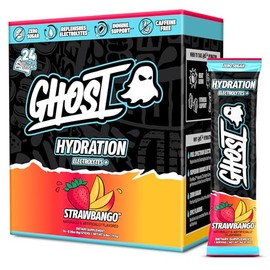 GHOST Hydration Sticks, Electrolyte Powder Packets, Strawbango - 24 Sugar Free Instant Electrolyte Drink Mix - Caffeine-Free Daily Hydration & Immune Support with Clean Formula