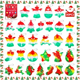 Christmas Pop Fidget Toys Bulk Its Christmas Party Favors for Kids 30 Pack Mini Pop Keychain It Stocking Stuffers for Kids Goodie Bag Stuffers Fidgets for Classroom Prizes Student Birthday Party Gifts