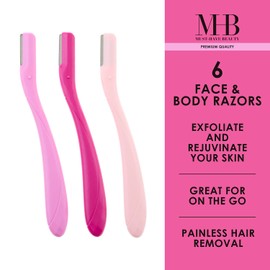 6pc Face & Body Razors - Easy Grip Dermaplane Set - Pink Disposable Razors for Eyebrow Maintenance | Hair Removal Tool, Face & Eyebrow Razor