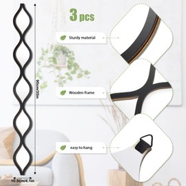 Yulejo Home Mirror, 3 Pcs Acrylic Teardrop Wall Decor, Boho Vintage Mirror for Living Room, Bathroom, Bedroom, 4 x 35.43 inches, Black Edge