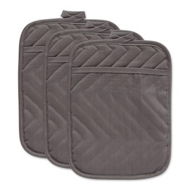 DII 100% Cotton, Machine Washable, Everyday Kitchen Basic, Heat Resistant, Quilted Pocket Pot Holder, Cooking and Baking, 8 x 8, Set of 3- Gray