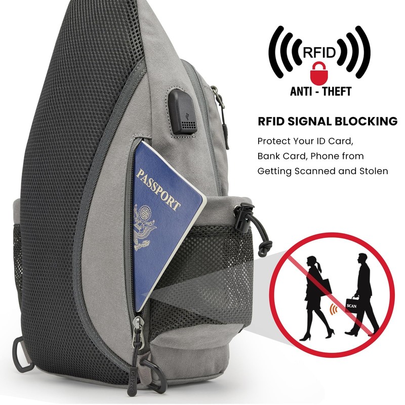 G4Free Canvas Sling Bag Crossbody Backpack with USB Charging Port