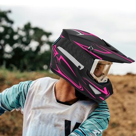 TTMiku DOT Youth Adult Motocross Dirt Bike Helmet W/Goggles Gloves & Mask, Quick Release Buckle Adjustable Sun Visor ATV BMX MX Quad Off-Road Motorcycle Helmet, Pink, S