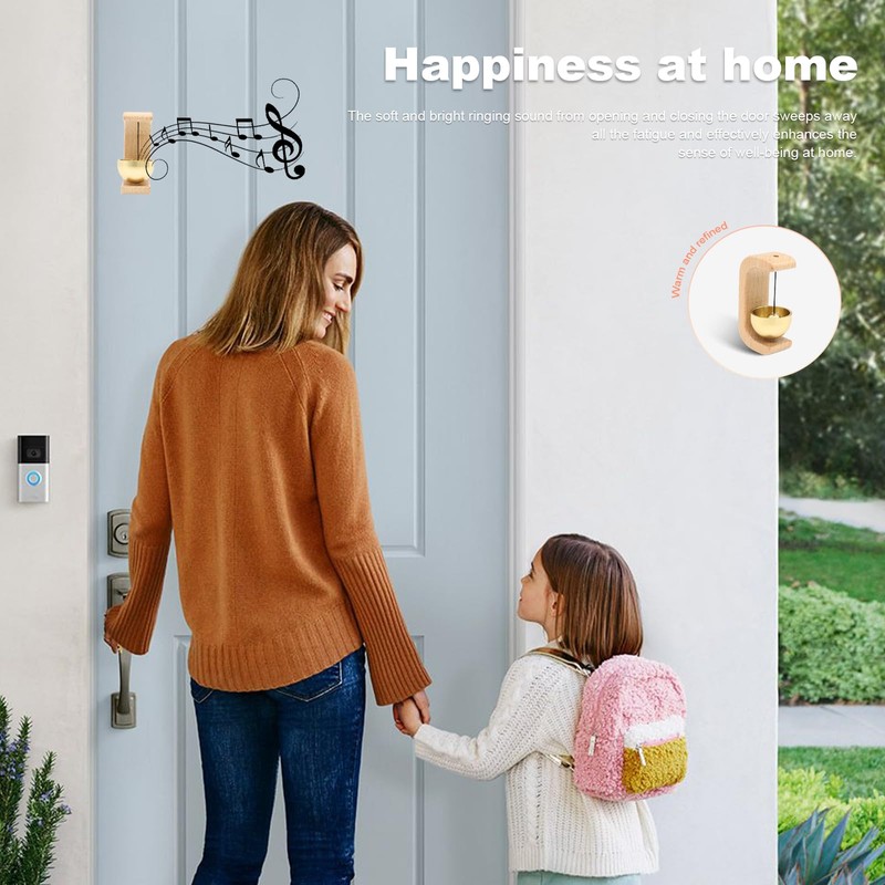 Door Chime Bell 2 Pack, Magnetic Beech Wood Shopkeepers Bell