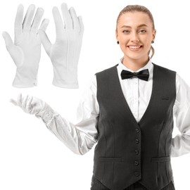 3 Pairs of White Gloves, Protection-Resistant, Nylon White Gloves with Press Stud for Men and Women, Santa, Formal Tuxedo for Coins, Ninspection Gloves for Coins, Jewellery, Parade Gloves, White