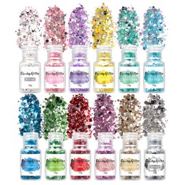 12 Colors Holographic Sequins, 144g Iridescent Glitter Flakes for Face, Sequins for Face, Body, Eyes, Nail Art and More Epoxy Resin 12g/Bottle