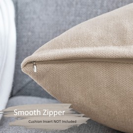 Topfinel Decorative Cushion Covers, Lumbar Cushion Covers, Plain, Chenille, with Hidden Zip, for Sofa, Bedroom, Set of 2, 50 x 50 cm, Light Khaki