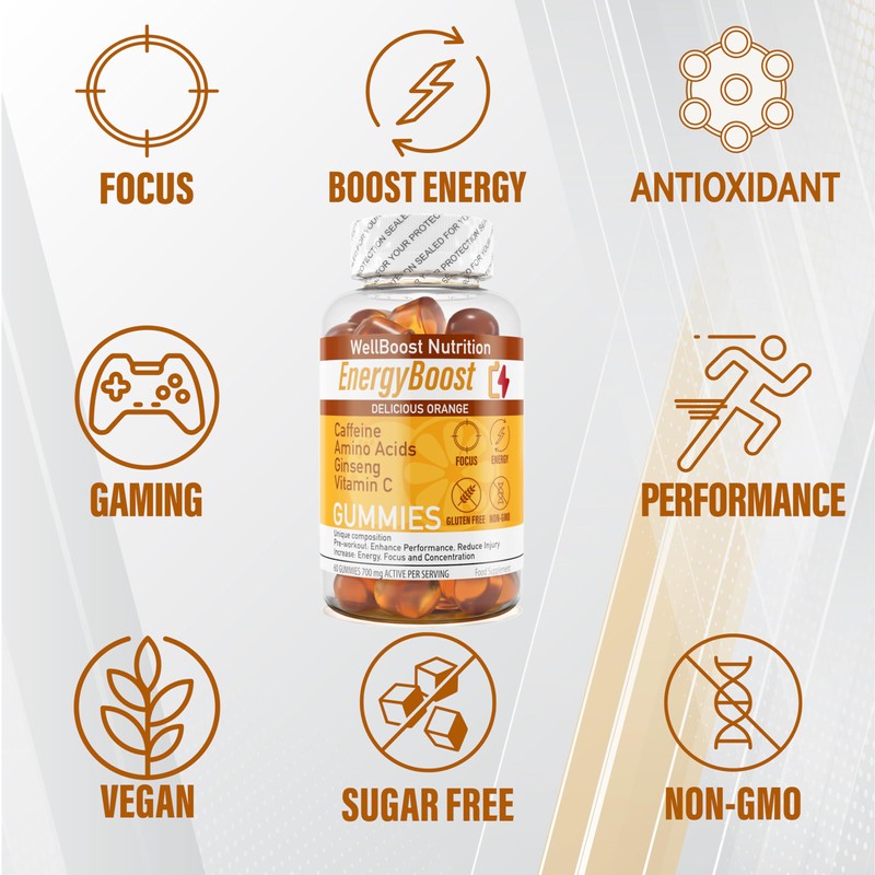 WellBoost Energy Boost - Pre Workout, Caffeine, Ginseng, VIT C,