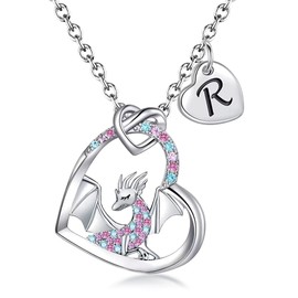 BAOWING Dragon Necklace Gifts for Girls Dragon Necklace for Kids Girls Rainbow Dinosaur Animal Pendant Jewelry Birthday Gifts for Daughter Granddaughter Niece Teens Little Girls R