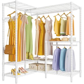 VIPEK L3 Clothing Rack, L Shaped Heavy Duty Garment Rack for Hanging Clothes, Corner Clothes Rack, Freestanding Closet System with Adjustable Shelves & Hang Rods & Side Hooks, Max Load 950lbs, White