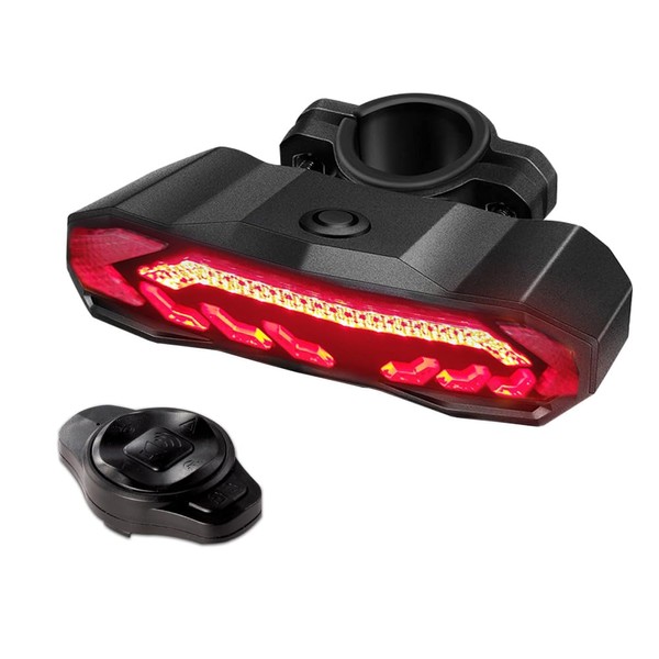 Mengshen Intelligent Rechargeable Bicycle Tail Light, Remote Control Anti-Theft Bicycle Alarm Horn with Turn Signals Brake Auto Tail Light On/Off Waterproof