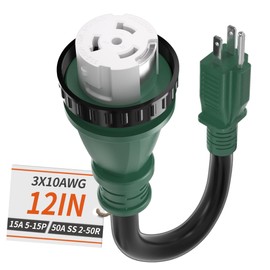 PlugSaf 50 Amp to 15 Amp 110V RV Adapter Plug, 15A Male to 50A Female RV Power Adapter with Twist Lock Plug, Dogbone Electrical for Camper, NEMA 5-15P SS 2-50R, 10/3 STW Cord 12" Green