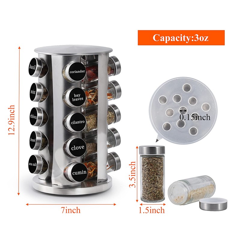 DOUBLE 2 C Revolving Spice Rack with 20 Jars, Rotating