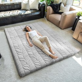 ZonLi Japanese Floor Mattress Futon Mattress Twin Size, Thicken Roll Up Tatami Mat 100% Cotton Washable Cover, Portable & Foldable Floor Bed Mattress for Sleeping, Dormitory, Adult Kids, Grey