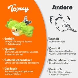 Toozey 3-in-1 Katzenspielzeug Vogel Set Enthält 1 Elektrisch Vogel, 5 Federn und 1 Katzenangel, Intelligenz Interaktives Spielzeug mit Katzenminze, Katzenspielzeug Elbstbeschäftigung, USB aufladbar