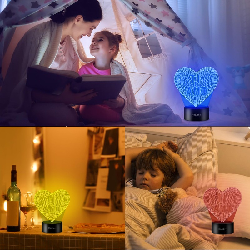 HooJtny I Love You Heart Bedside Lamp 3D Illusion Night