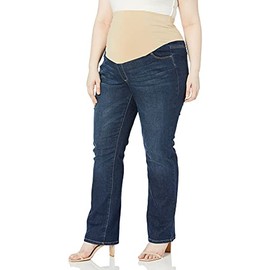 Three Seasons Maternity Women's Maternity Plus Size Bootcut Neutral Belly Band, Dark wash Denim, 2X