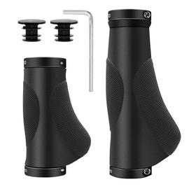 Handlebar Grips, HNOOM Universal Bike Grips 22.2mm, Non Slip Mountain Bike Grips with Aluminium Lock, Rubber MTB Grips fits Stunt Scooters BMX MTB Foldable Bicycle (Black (130mm+95mm))