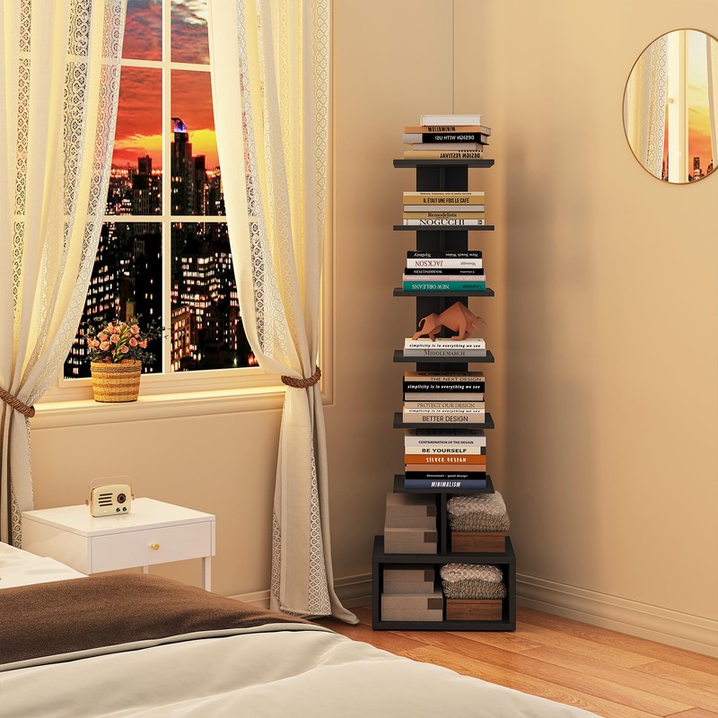 TUTOTAK Narrow Bookshelf, Vertical 8-Tier Bookcase, Spine Book Shelf for