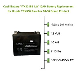 Casil YTX12-BS Motorcycle Battery for KAWASAKI 800CC VN800-A, B, E Vulcan 2004 - 2006